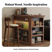 Century-Inspired-Century Modern Design Extendable Bar Cabinet Multi-Functional Storage Cabinet with Extendable Top Space Saving Solid Wood Console Table Adjustable Shelves for Apartment Dwellers, Homeowners, Families