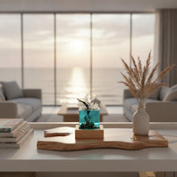 Aquatic Ocean Resin Lamp Ambient Night Light with Wood Base Transparent Lamp with Wood Base Decorative for Study