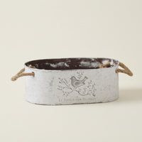 Rustic Oval Iron Flower Pot Vintage Style Distressed White Planter