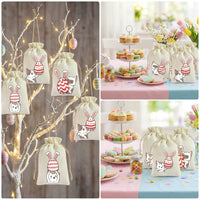 20pcs Easter Burlap Bag Rustic Design Easter Burlap Gift Bags Reusable Bunny Drawstring Bags for Kids, Spring Holiday Events, School Event, Infant Showers