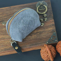 Suede Texture Leather Pouch Gold Zipper Jewelry Storage Pouch Embossed Floral Portable Jewelry Organizer