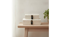 2 Pieces Decorative Storage Box with Strap Closure Hard-Sided Textile Storage Box with Lid Neutral Closet Organizer Container for Vanity