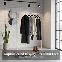 Rolling Garment Rack Nordic Design Clothes Rack with Wood Shelf Minimalist Design Standing Clothing Rail for Homeowners, Renters, Bedroom, Entryway