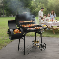 Barrel Grill with Side Smoker Outdoor Briquette-Fueled Barbecue with Smoker Multi-Functional Grill with Warming Rack for Grilling Enthusiasts