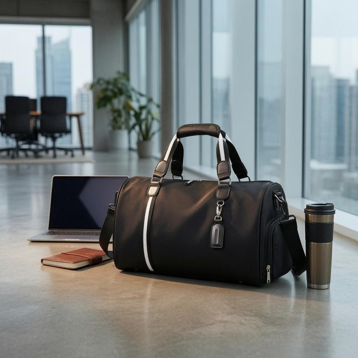 Weekender Bag Black Travel Duffel Cylindrical duffelShaped