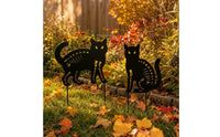 2 Pieces Gothic Cat Skeleton Stakes Eerie Metal Stakes with Cat Skeleton Easy to Install Decorative for Flower Beds, Walkways