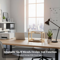 Waterproof Wooden Printer Stand Space-Saving Solid Wood Office Rack Polished Edges Multi-Layer Desktop Organizer Rounded Corners for Students, Study Room, Kitchen