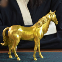 Brass Horse Figurine Gold-Toned Home Decor Craft Piece for Office Display