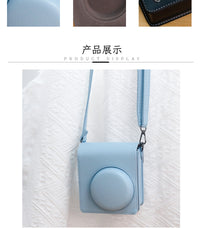 富士拍立得相机包包适用于mini40冰川蓝色相机纯色皮质收纳包斜挎