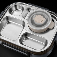 Lunch Box Adults, 4 Compartment Bento Box with Soup Bowl & Cutlery, 304 Stainless Steel Lunchbox for Office Workers, 1700ml