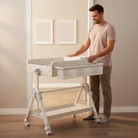 Multi-Functional Mobile Baby Changing Station Silent Casters Adjustable Height Changing Table Formaldehyde-Safe Foldable Diaper Table for Newborns, Infants
