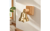 Vintage-Style Door Bell with Wooden Mount Adhesive-Backed Shopkeepers Bell Adhesive Door Chime Brass-Colored for Homeowners, Entryway, Storefront