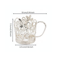Decorative Metal Cup Holder Openwork Cup Holder with Handle Floral Lightweight for Hosts, Table Setting, Tea Service