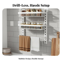 No-Drill Installation Adjustable Seasoning Rack Space-Saving Kitchen Organizer Multi-Tier Design Storage Shelf Large Capacity for Home Cooks, Apartment Dwellers, Small Areas, Pantry, Cupboard, Bathroom