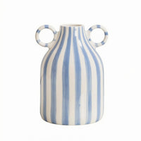 Hand-Painted Handled Ceramic Vase Glazed Striped Ceramic Vase Glossy Flower Holder Narrow-Neck