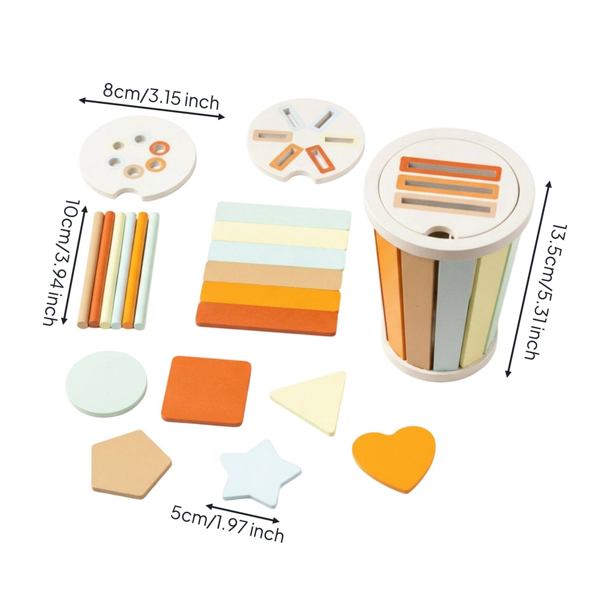 Educational Wooden Bucket Toy Fine Motor Skills Child Activity Removable Pieces Color and Shape Sorter