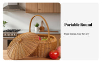 Handwoven Large Round Tote with Handles Spacious Handled Market Tote Multi-Purpose Woven Basket adaptable for Worshippers, Families, Homeowners, Religious Ceremonies, Home Decor, Fruit Markets, Shopping