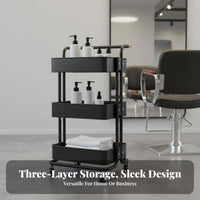 Multi-Tier Utility Trolley Multifunctional 3-Tier Rolling Cart Metal Utility Cart with Wheels 360-Degree Rotating Casters