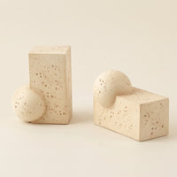 Sculptural Bookends Stone-Look Geometric Bookends Beige Book End Set for Readers, Bookshelf, Study Desk, Office