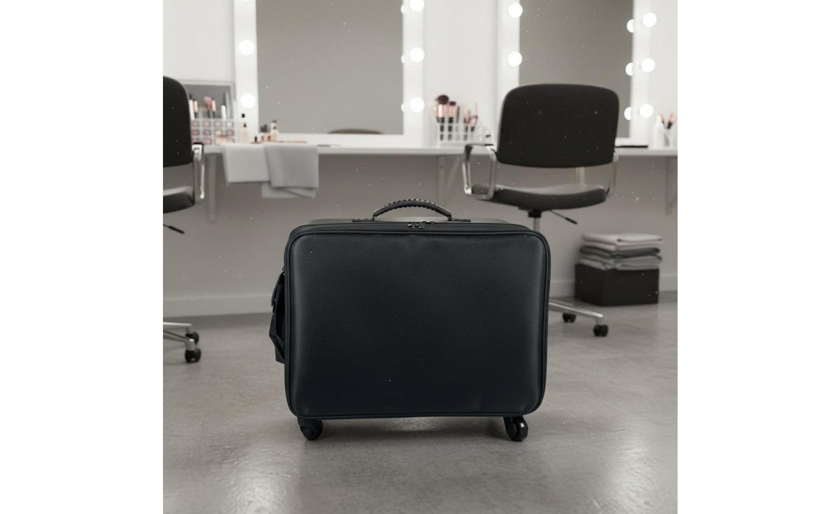 Rolling Makeup Train Case with Large Capacity and Oxford Cloth Exterior