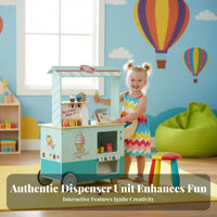 Portable with Wheels Wooden Ice Cream Cart Encourages Creativity Kids Ice Cream Stand Playset Develops Social Skills children's Dessert Shop Toy Educational for Preschoolers, Toddlers, Girls, Preschool, Kindergarten, Playroom, Daycare