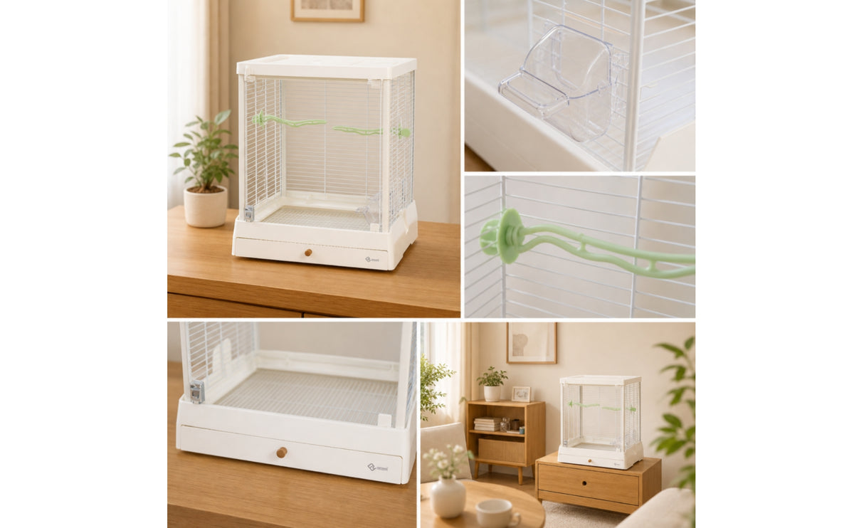 Bird Cage with Perches Wire Mesh Glass Bird Cage Front-Opening Birdcage for Parrots, Home Aviaries