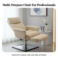 Fully Reclining Hydraulic Esthetician Bed Multi-Functional Adjustable 3-Section Lounger with Stool Stable Square Base Salon Chair Sturdy Construction for Eyelash practitisinglers, Spa Professionals Artists, Skin Care Clinic