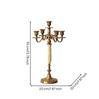 Five-Arm Candelabra Brass-Colored Tabletop Candelabra Sculptural Candlestick Holder with Round Base for Entryway