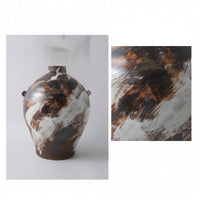 Ceramic Vase with Lug Handles Distressed Rustic Minimalist Ceramic Vessel Handhand-Painted Bedroom Decoration for Decorators, Guesthouse