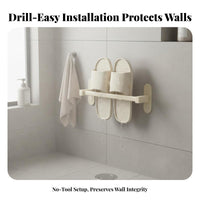 Drill-No-Drill Wall Mounted Slipper Rack Easy Installation Space Saving Slipper Rack Quick Drain for Renters, Kids, Behind Door, Bedroom