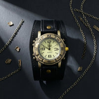 Metal Studs Studded Leather Watch Large Numerals Vintage Punk Watch Round Dial