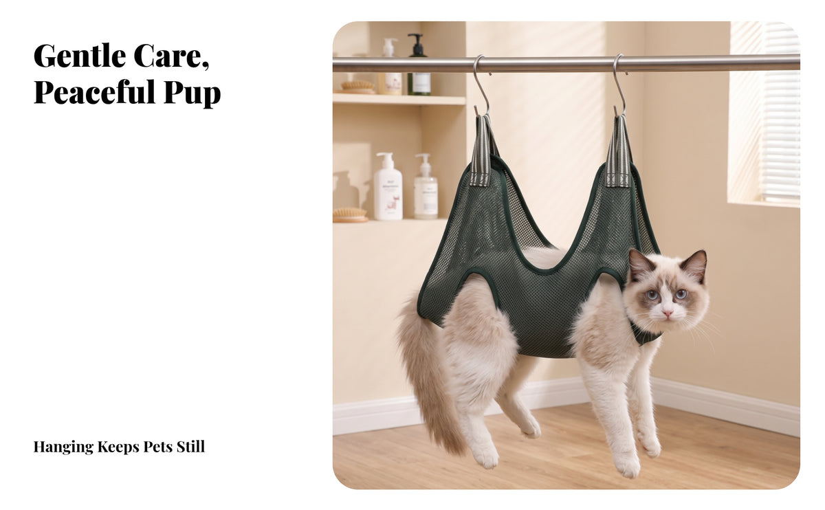 Stable Pet Grooming Sling Secure Dog Grooming Sling with S Hooks Mesh Restraint Harness Breathable for Cats, Small Dogs, Nail Trimming, Ear Cleaning