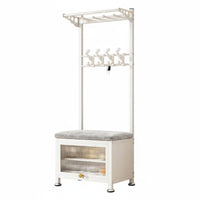 Hall Tree Bench with Shoe Storage Cushioned Seat Freestanding Entryway Coat Rack