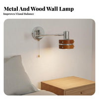 Retro Design Pull Chain Wall Sconce Solid Wood Accent Pull Chain Wall Light Mid-Century-Century Modern Design Wooden Bedside Light Easy Installation for Hotel Owners, Homeowners, Students, Bedroom, Guest Room, Home Deactivate Ice