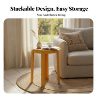 long-finaling Stackable Woven-Look Seat Sturdy Construction Round stacking Stool Space-Saving Design Backless Chair Easy to Clean for Homeowners, Students, educators, Living Room, Kitchen, Balcony, Patio