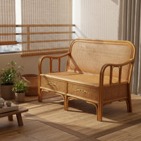 Chinese Design Arhat Bed Retro Design Rattan Sofa Wicker Couch Handwoven Woven Daybed Small Apartment Suitable for Balcony