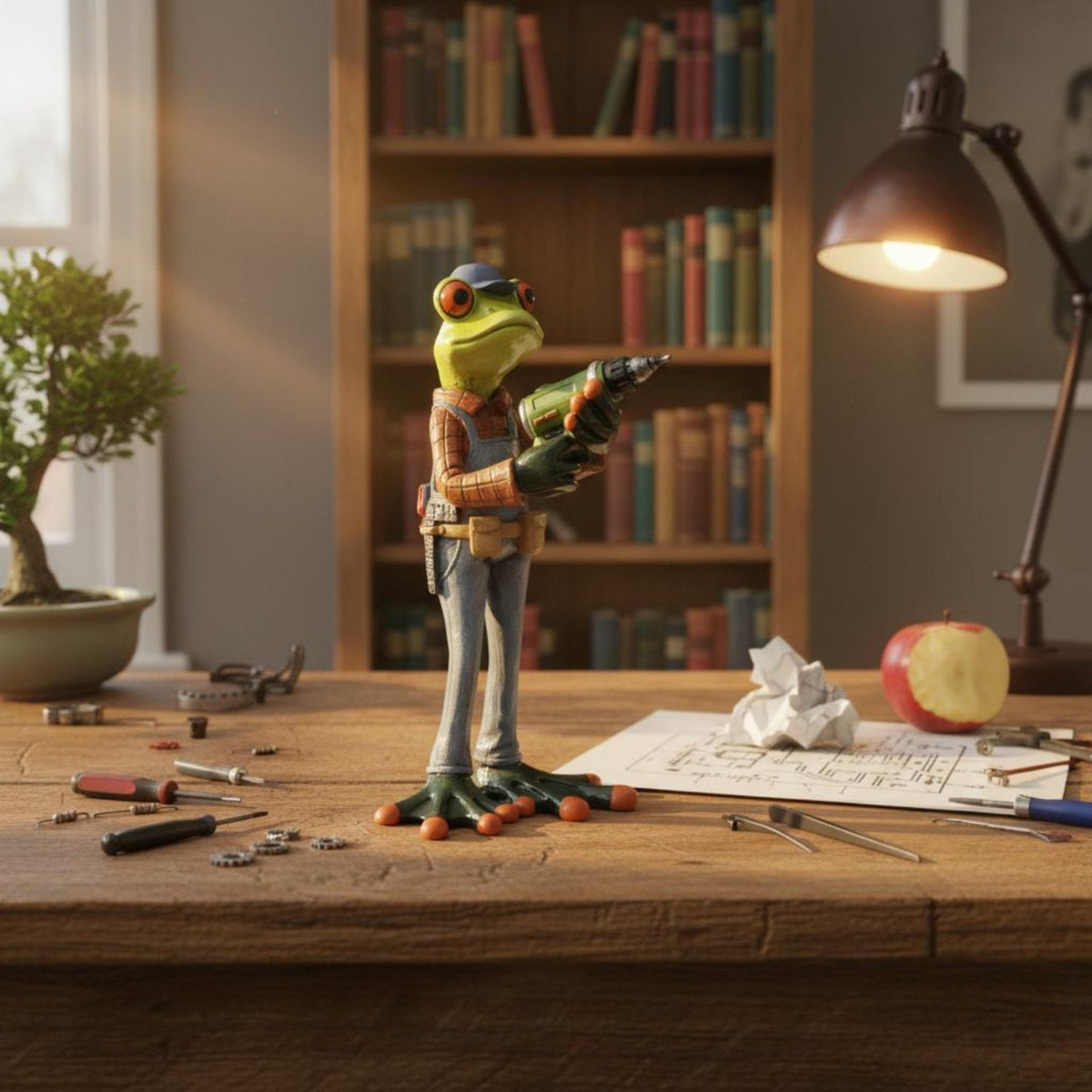 Engineer Frog Statue Birthday Gift Repairman Frog Figurine Unique Design House Decoration for Engineers, Handymen, Desktop, Garden, Bookshelf