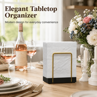 Square Napkin Holder, Metal Wood Serviette Holder for Dining Table, Modern Varnish Napkin Dispenser, 70 Count Upright Tableware
