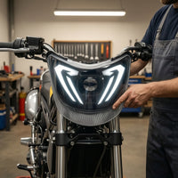 LED Motorcycle Headlight Black Light Finned for Night Riding