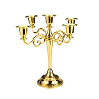 Five-Arm Candelabra Polished Metal 5-Arm Candelabra Candlestick Holder with Five Cups Scrollwork Table Centerpiece Tabletop