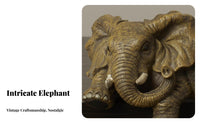 Cute Resin Elephant Sculpture Detailed Texture Shelf Ledge Elephant Sculpture Artisanal Look for Bookshelf, Mantelpiece, Office Desk