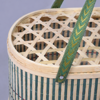 Bamboo Basket Storage Box, With Lid, Oval, Hand-woven, Basket Storage, Living Room, Before Guests Arrive