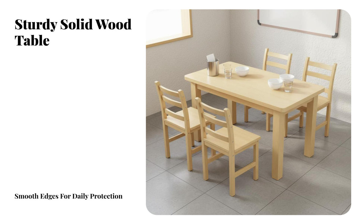 Solid Wood Dining Set Sturdy Construction Minimalist Wooden Dining Furniture Hard-Wearing Rectangular Kitchen Table and Chairs for Homeowners, Home