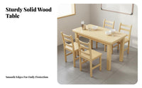 Solid Wood Dining Set Sturdy Construction Minimalist Wooden Dining Furniture Hard-Wearing Rectangular Kitchen Table and Chairs for Homeowners, Home