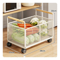 Wire-Frame Mesh Fruit Basket Rectangular Vegetable Basket uncoveredTop Household Storage Wooden-Look Handle for Kitchen