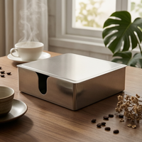 Stainless Steel Tissue Square-Shaped Tissue Box Easy to Clean Stainless Steel Napkin Holder for Restaurant, Hotel, Cafe