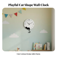 Swinging Tail Cat Clock Decorative Cat Pendulum Clock Creative Design Precise Timekeeping for Children, Children's Room, Bedroom