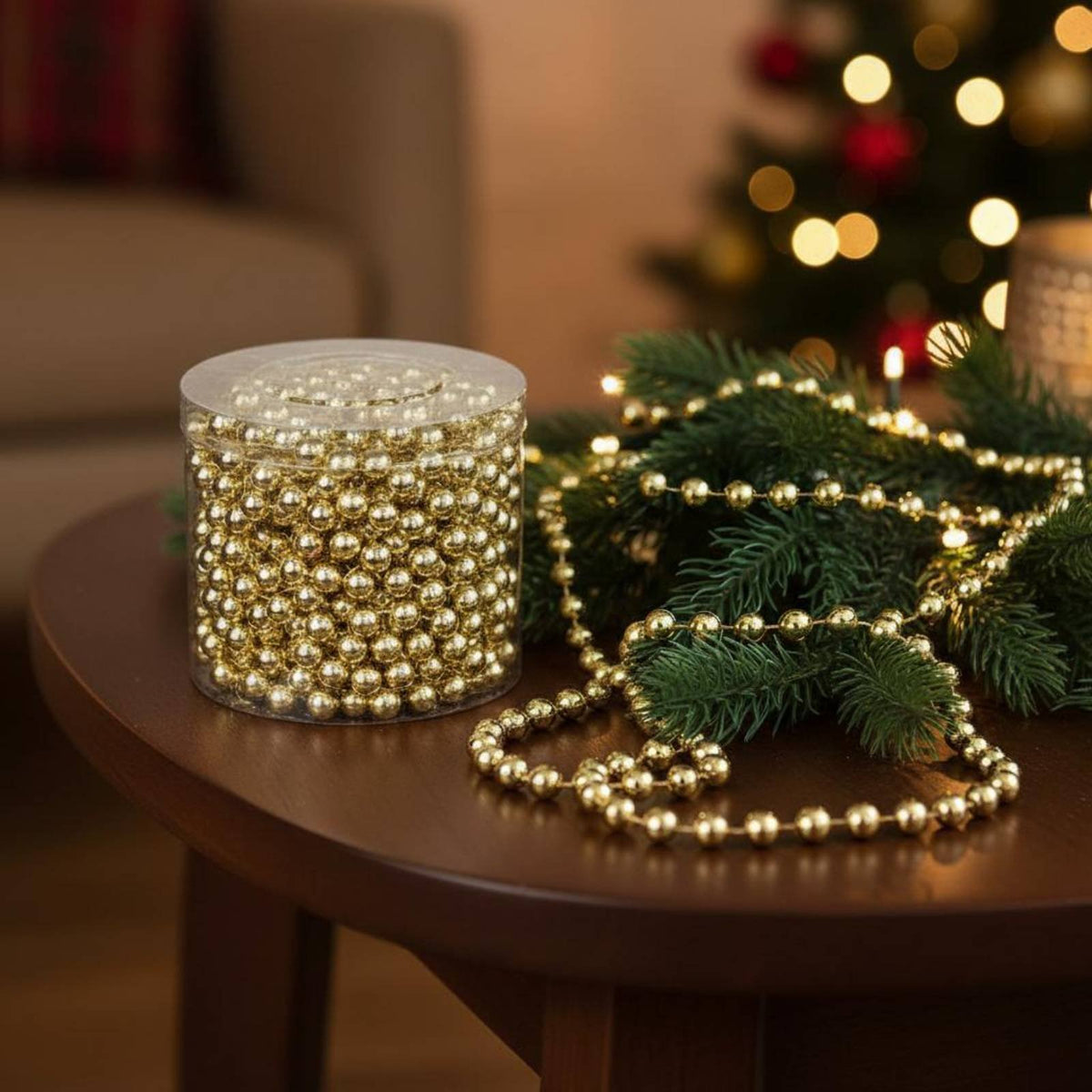 Christmas Tree Bead String Festive Decor Christmas Bead Garland Sparkling Finish Faux Pearl Chain Garland for Window Display