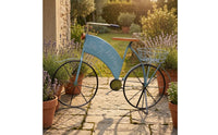 Wire Basket Distressed Iron Two-Wheeler Blue Retro Two-Wheeler Ornament Spoked Wheels Iron Bike Ornament Embossed Lettering for Courtyard, Landscape Display, Villa, Kindergarten