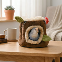 Tree Stump Pet House Small Pet Shelter, Brown Cloth Closed Design Pig Bed, Winter Warm Bird Nest for Guinea Pig House Parrot Nest Squirrel House